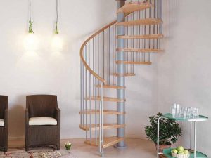 Klan Spiral Staircase in Grey with Light Beech Treads from The Staircase People