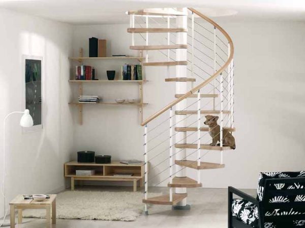 Kloe Spiral Staircase by Fontanot with stainless steel cable balustrade from The Staircase People