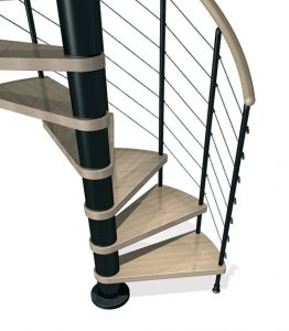 Kloe Spiral Stair in Black with Light Beech Treads from TheStaircasePeople.co.uk