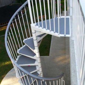 Eureka Indoor Outdoor Spiral Staircase Kit in White with Grey Handrail and Tread Mats