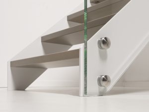 LaFont Fascia Straight Staircase with Stainless Steel Fixings on Glass Balustrade Panels